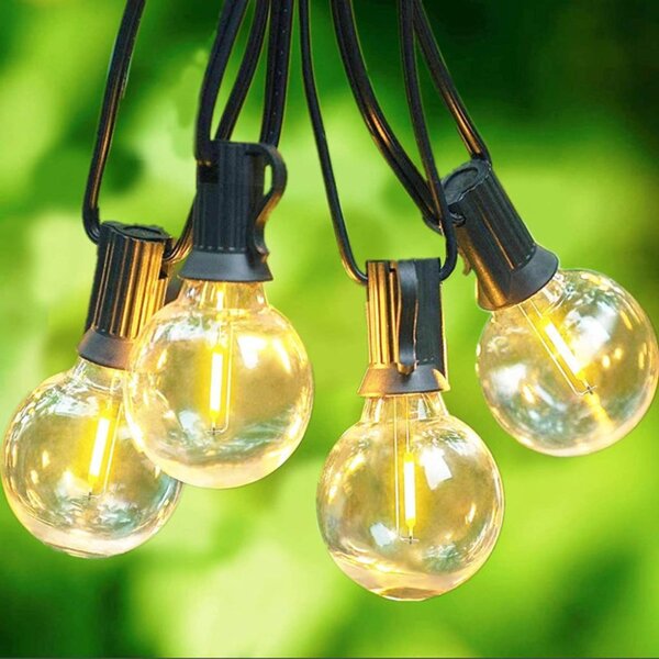 Градинска LED светлинна верига 15 м - 20 декоративни крушки G40, топла бяла светлина, IP44