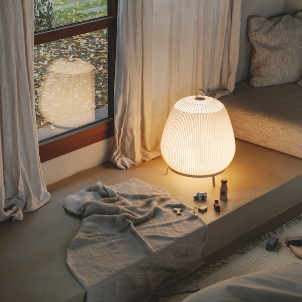 Vibia LED-подово осветително тяло KNIT, 55 x 45 cm, бежово, текстил, Затъмняване, Бежов, Дневна/трапезария, Пластмаса, Дизайн