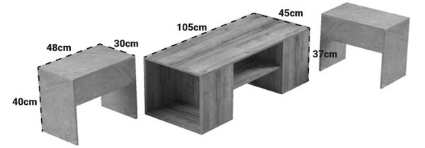 Комплект маси за кафе 3 части Morfi Brown 105x45x37 cm