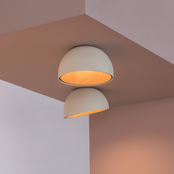 Vibia LED плафон DUO, бял, височина 23 cm, дъбов дървен материал, Затъмняване, Бял, Дневна/трапезария, Дървесина, Скандинавски