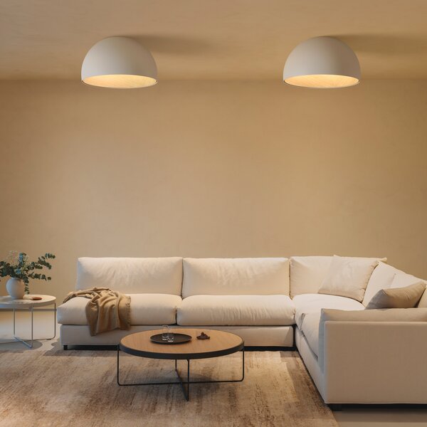 Vibia LED таванска лампа DUO, бяла, височина 19 cm, дъбов дървен материал, Затъмняване, Бял, Дневна/трапезария, Дървесина, Скандинавски