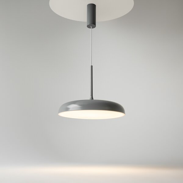 Maytoni LED висяща лампа Gerhard, Ø 40 cm, сива, метал, Сив, Дневна/трапезария, Метал, Модерен