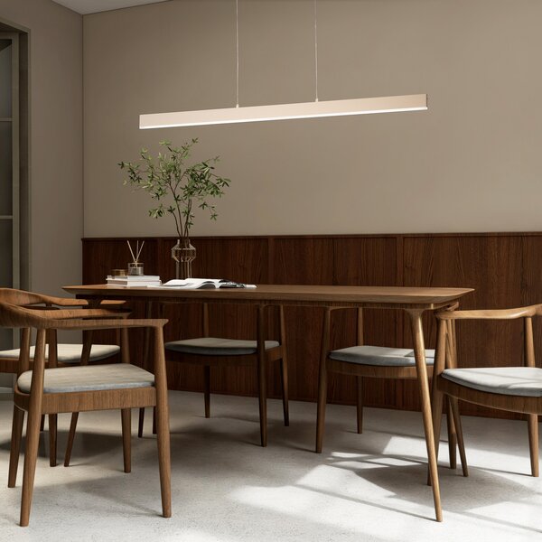FISCHER & HONSEL LED висяща лампа Silvano, пясъчна, дължина 115 cm, CCT, сензорен димер, Затъмняване, Бежов, Дневна/трапезария, Метал, Модерен
