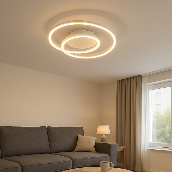 FISCHER & HONSEL LED плафон HOLY, пясъчен, Ø 49 cm, дистанционно управление, CCT, димер, Затъмняване, Бежов, Дневна/трапезария, Метал, Модерен