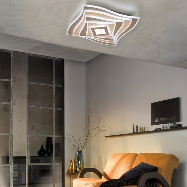 FISCHER & HONSEL LED таванска лампа HERO, сиво-бежов, 50x50 cm Дистанционно управление CCT dim, Затъмняване, Кафяв / ръждив, Дневна/трапезария, Метал, Модерен