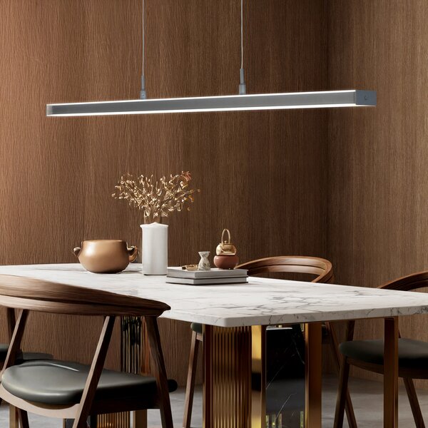 FISCHER & HONSEL LED висяща лампа Valeno, сива, дължина 115 cm, CCT, сензорен димер, Затъмняване, Сив, Дневна/трапезария, Метал, Модерен
