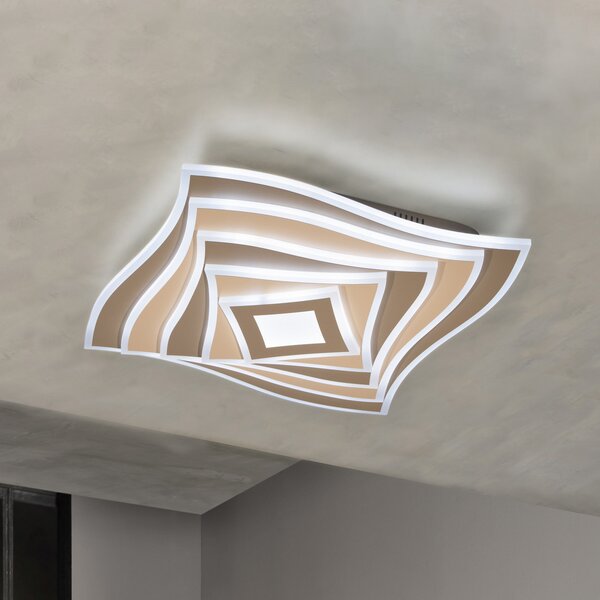 FISCHER & HONSEL LED таванска лампа HERO, сиво-бежов, 50x50 cm Дистанционно управление CCT dim, Затъмняване, Кафяв / ръждив, Дневна/трапезария, Метал, Модерен