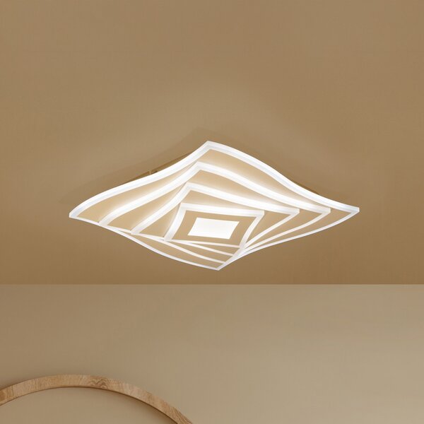 FISCHER & HONSEL LED плафон HERO, пясъчен, 40x40 cm, дистанционно управление, CCT dim, Затъмняване, Бежов, Дневна/трапезария, Метал, Модерен