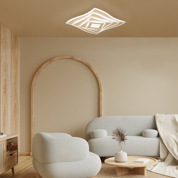 FISCHER & HONSEL LED плафон HERO, пясъчен, 40x40 cm, дистанционно управление, CCT dim, Затъмняване, Бежов, Дневна/трапезария, Метал, Модерен