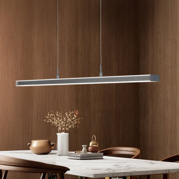 FISCHER & HONSEL LED висяща лампа Valeno, сива, дължина 115 cm, CCT, сензорен димер, Затъмняване, Сив, Дневна/трапезария, Метал, Модерен