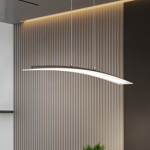 FISCHER & HONSEL LED висяща лампа Mavero, никел, дължина 90 cm, CCT, сензорен димер, Затъмняване, Металик, Дневна/трапезария, Метал, Модерен