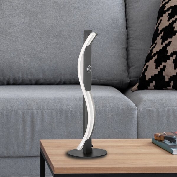 FISCHER & HONSEL LED настолна лампа BRIDGE, черна, височина 41 cm, метал, димер, Затъмняване, Черен, Дневна/трапезария, Метал, Модерен