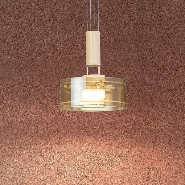 FISCHER & HONSEL LED висяща лампа LAVIN, пясъчно/кехлибарено, Ø 19 cm, метал/стъкло dim, Затъмняване, Бежов, Дневна/трапезария, Метал, Модерен