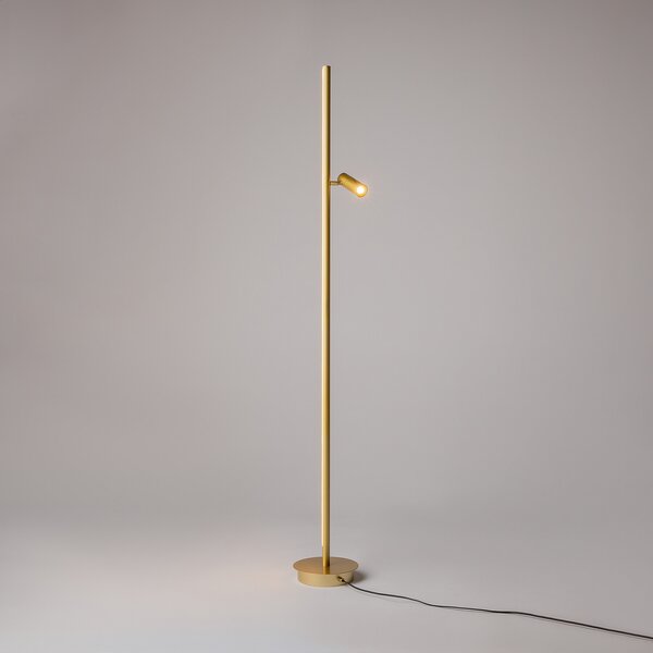 Maytoni LED стояща лампа Thin, месинг, алуминий, височина 155 cm, димер, Затъмняване, Злато / месинг, Дневна/трапезария, Алуминий, Модерен