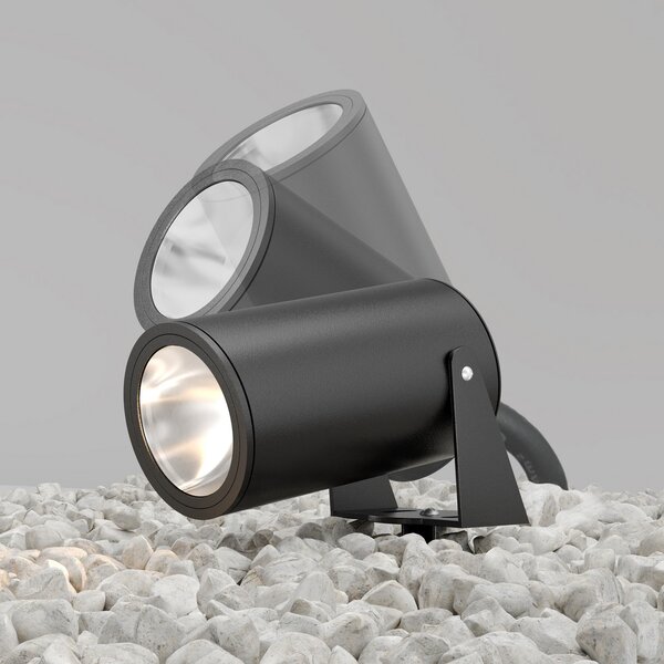 Maytoni LED прожектор за забиване в земята Bern, графит, Ø 13 cm, IP65, Сив, Алуминий