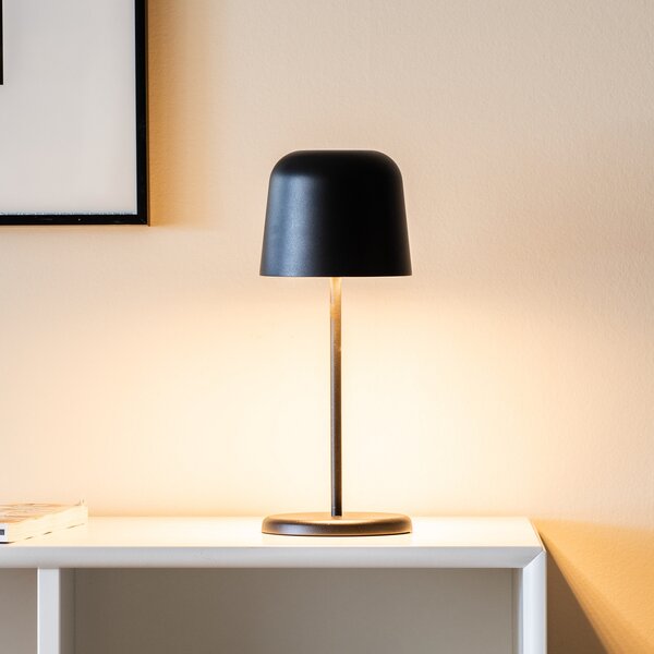 Konstsmide LED акумулаторна настолна лампа Biot, черна, височина 30 cm, IP54, USB, Затъмняване, Черен, Дневна/трапезария, Алуминий, Модерен