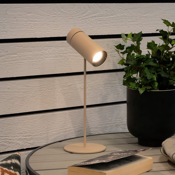 Konstsmide LED акумулаторна настолна лампа Multi, пясъчен цвят, височина 30 cm, IP54, Затъмняване, Бежов, Дневна/трапезария, Алуминий, Модерен