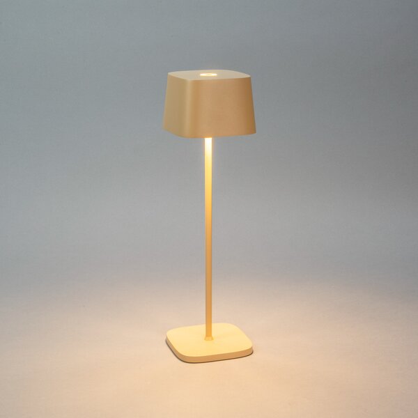 Konstsmide LED акумулаторна настолна лампа Capri, височина 36 cm, цвят пясък, IP54, Затъмняване, Бежов, Дневна/трапезария, Метал, Модерен