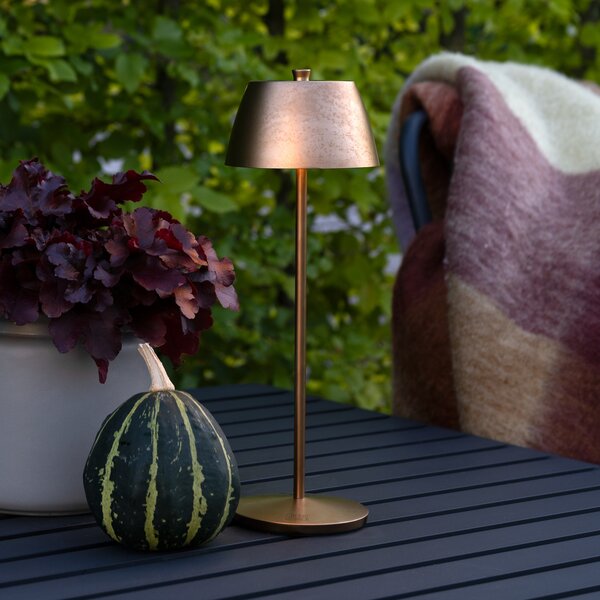 Konstsmide LED акумулаторна настолна лампа Eze, матово медно, 32 cm, IP54, USB, Затъмняване, Мед, Дневна/трапезария, Алуминий, Модерен