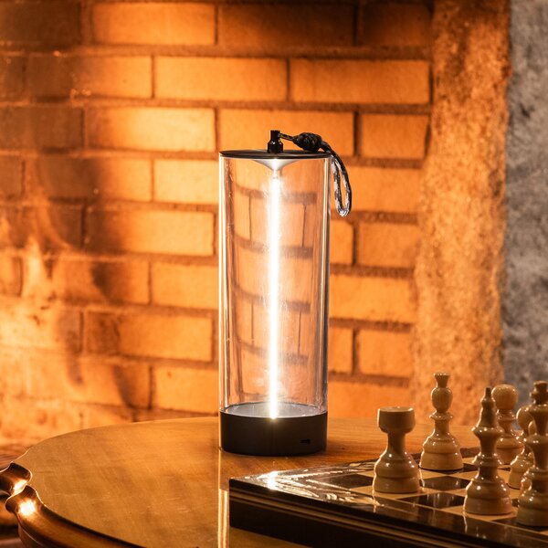 Konstsmide LED акумулаторна настолна лампа Edison, височина 24 cm, сива/прозрачна, IP54, Затъмняване, Прозрачен, Дневна/трапезария, Пластмаса, Модерен