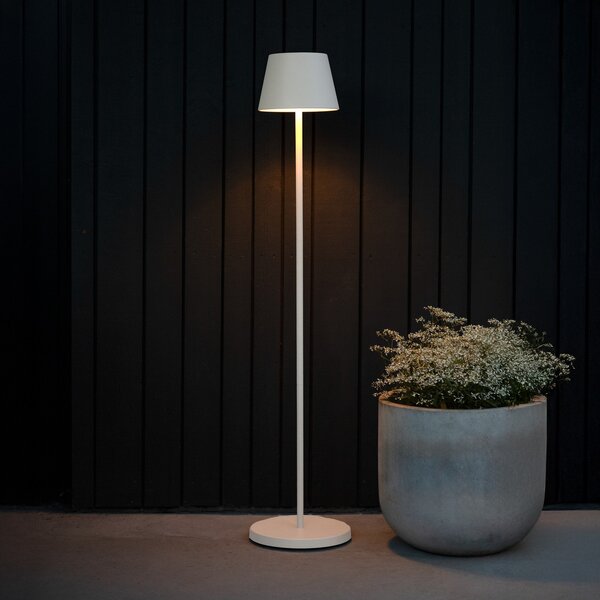 Konstsmide LED акумулаторна стояща лампа Pomezia, бяла, 124 cm, IP54, USB, Затъмняване, Бял, Дневна/трапезария, Алуминий, Модерен