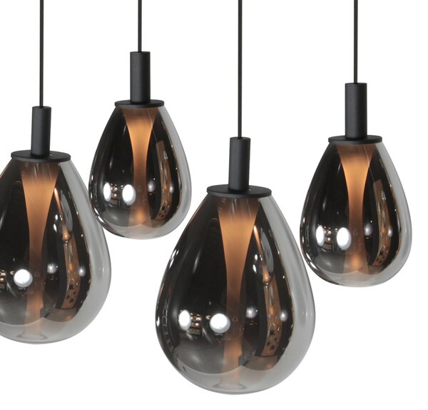 Mexlite LED висяща лампа Glimsy, 115 cm черно/пушено сиво стъкло, 5-лампова., Затъмняване, Сив, Дневна/трапезария, Стъкло