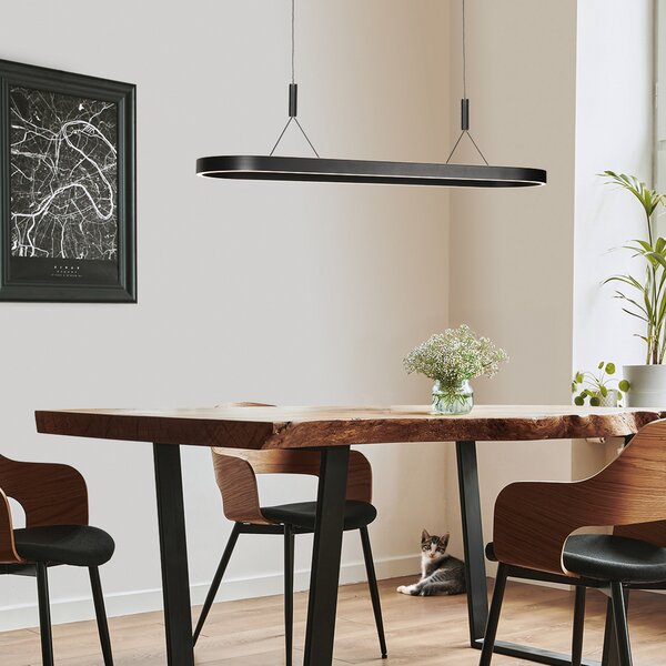 Steinhauer LED висяща лампа Mykty, черна, дължина 120 cm, метал, 2-лампова., Затъмняване, Черен, Дневна/трапезария, Метал, Модерен