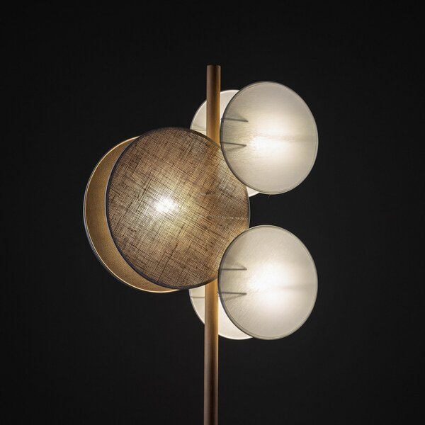 TK Lighting Подова лампа Pulse, абажури от юта, естествено кафяво/бяло, 3-пламенна, Кафяв / ръждив, Дневна/трапезария, Плат / текстил