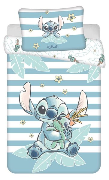 Светлосиньо памучно детско спално бельо за детско креватче 100x135 cm Lilo & Stitch "Tropical Hugs" – Jerry Fabrics