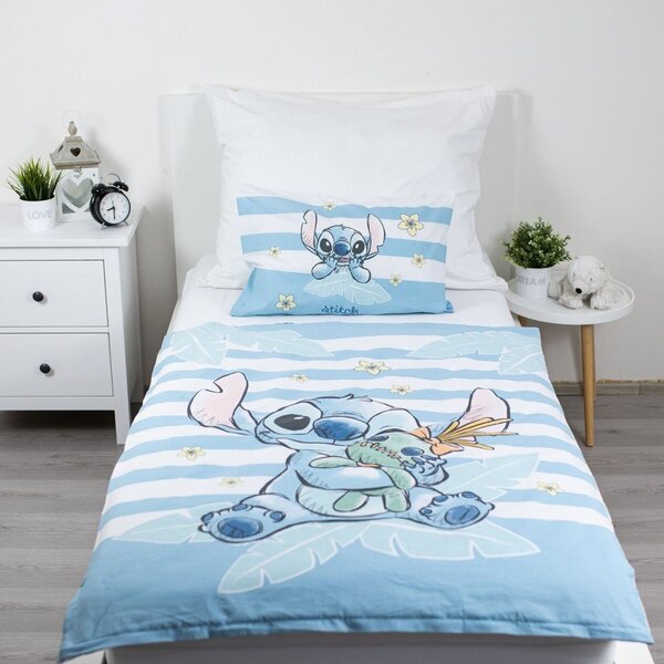 Светлосиньо памучно детско спално бельо за детско креватче 100x135 cm Lilo & Stitch "Tropical Hugs" – Jerry Fabrics