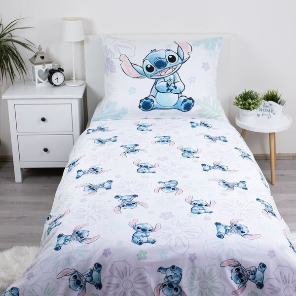 Бяло единично памучно детско спално бельо 140x200 cm Lilo and Stitch "Ohana White" – Jerry Fabrics
