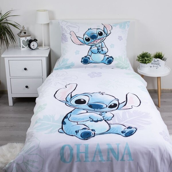 Бяло единично памучно детско спално бельо 140x200 cm Lilo and Stitch "Ohana White" – Jerry Fabrics