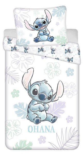 Бяло единично памучно детско спално бельо 140x200 cm Lilo and Stitch "Ohana White" – Jerry Fabrics