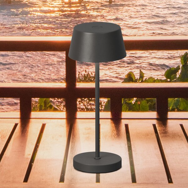 FH Lighting LED акумулаторна настолна лампа Sienna Pro, пясъчно сива, 24 cm, метал IP54, Затъмняване, Сив, Метал, Модерен