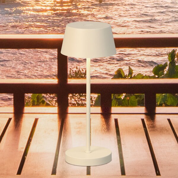 FH Lighting LED акумулаторна настолна лампа Sienna Pro пясъчнобежова, 24 cm, метал IP54, Затъмняване, Бежов, Метал, Модерен