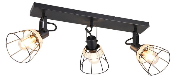Reality Leuchten Таванна лампа Jerome, дължина 62 cm, 3-крилна, матово черно метал, Затъмняване, Черен, Дневна/трапезария, Метал, Модерен, Таван с много пламъци