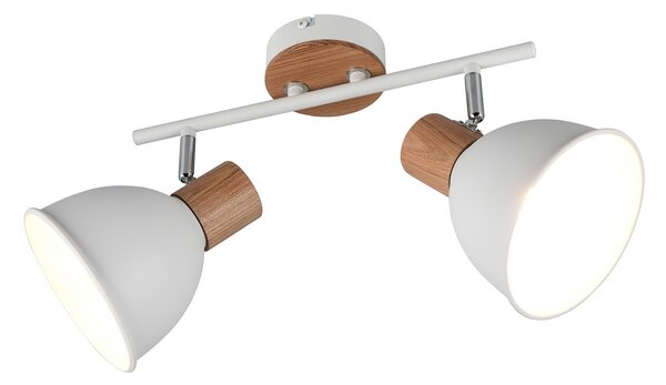 Reality Leuchten Таванска лампа Delume, бяла, дължина 49 cm, 2-крилна, метал/дърво, Затъмняване, Бял, Дневна/трапезария, Метал, Скандинавски, Таван с много пламъци