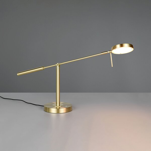 Trio Lighting LED настолна лампа Monza, месингов цвят, височина 52 cm, метал, Затъмняване, Злато / месинг, кабинет / офис, Метал, Модерен