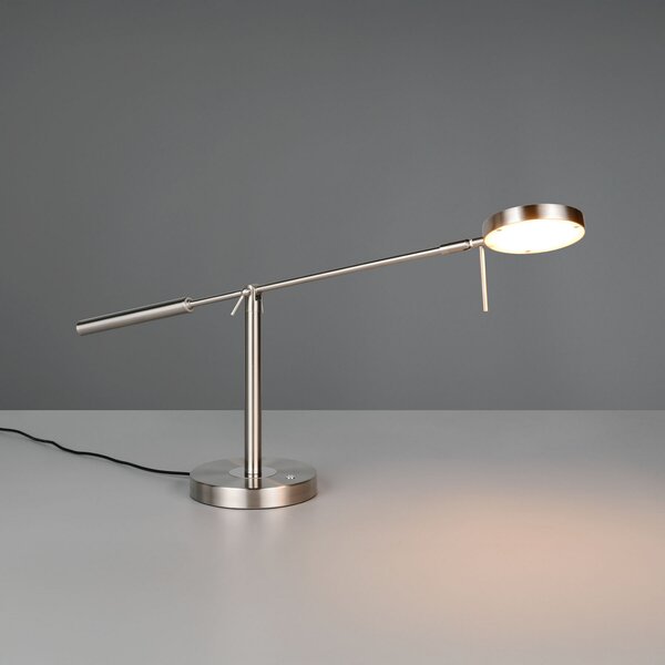 Trio Lighting LED настолна лампа Monza, никелово покритие, височина 52 cm, метал, Затъмняване, Металик, кабинет / офис, Метал, Модерен