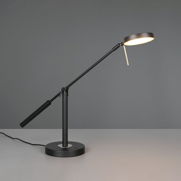 Trio Lighting LED настолна лампа Monza, матово черна, височина 52 cm, метал, Затъмняване, Черен, кабинет / офис, Метал, Модерен