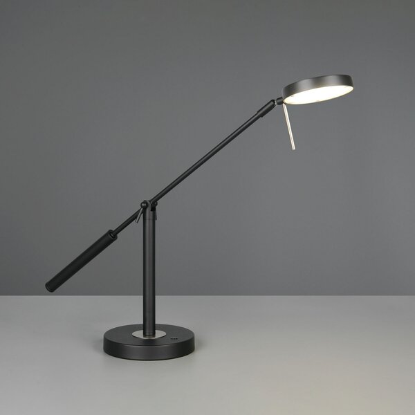 Trio Lighting LED настолна лампа Monza, матово черна, височина 52 cm, метал, Затъмняване, Черен, кабинет / офис, Метал, Модерен