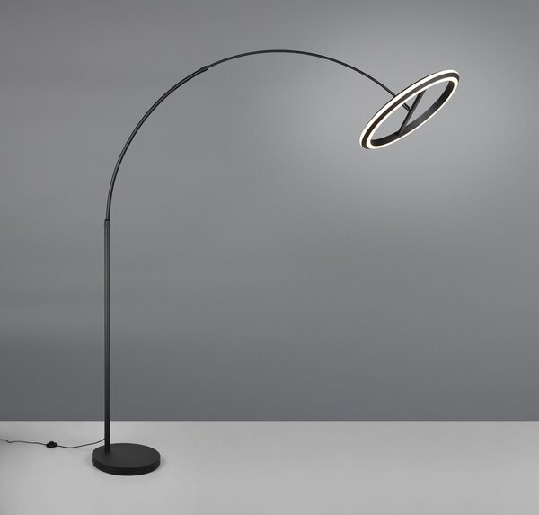 Trio Lighting LED лъкова стояща лампа Amador, черна, височина 205 cm, метал, Затъмняване, Черен, Дневна/трапезария, Метал, Модерен