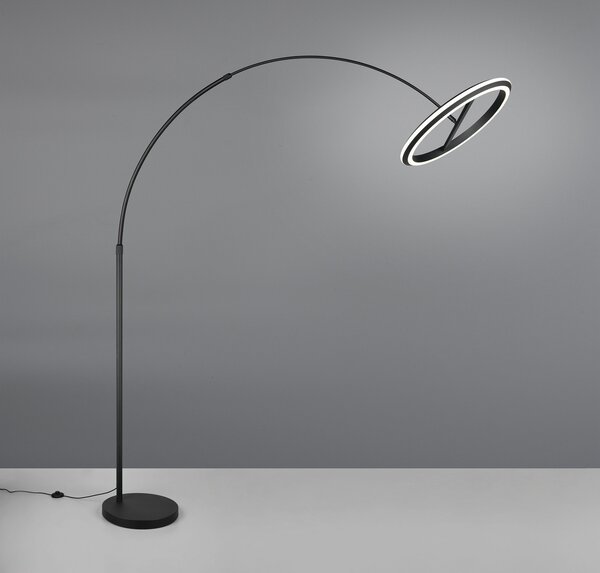 Trio Lighting LED лъкова стояща лампа Amador, черна, височина 205 cm, метал, Затъмняване, Черен, Дневна/трапезария, Метал, Модерен