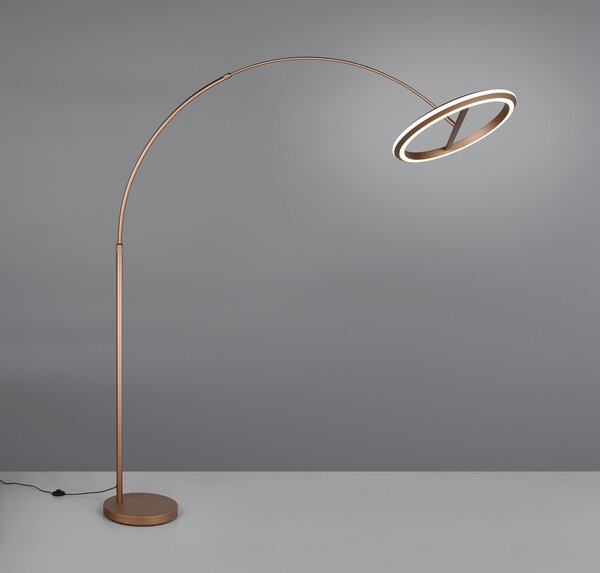 Trio Lighting LED ъглова стояща лампа Amador, кафеникаво кафяво, височина 205 cm метал, Затъмняване, Кафяв / ръждив, Дневна/трапезария, Метал, Модерен