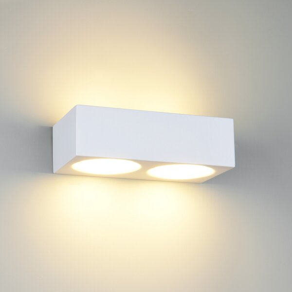 Trio Lighting Стена лампа Mattone, бяла, ширина 23 cm, гипс, 4-flg., Бял, Дневна/трапезария, Гипс / глина, Модерен, Стенна ъглова