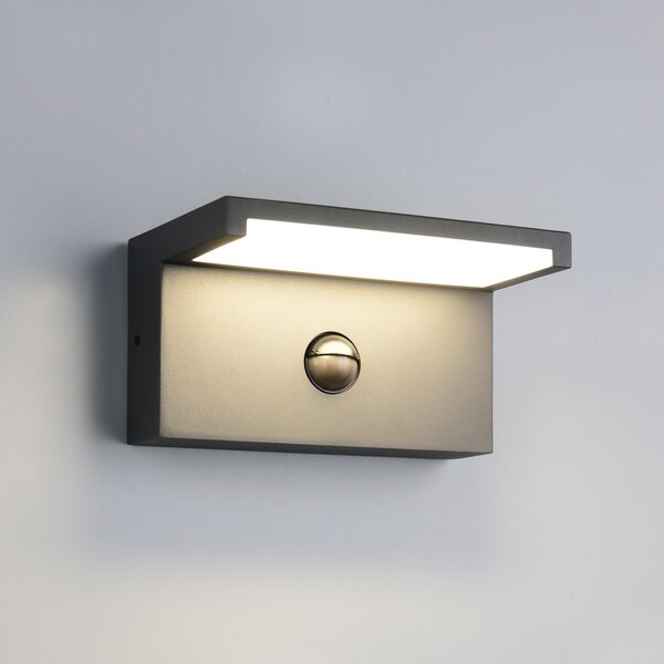 Trio Lighting LED лампа за външна стена Ravi, антрацит, ширина 18 cm, сензор, IP54, Черен, Алуминий, Модерен