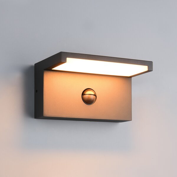 Trio Lighting LED лампа за външна стена Ravi, антрацит, ширина 18 cm, сензор, IP54, Черен, Алуминий, Модерен