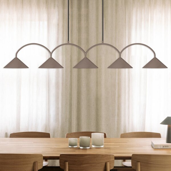Globen Lighting Висяща лампа CURVE, дължина 165 cm, кафява, 5-крилна., Затъмняване, Кафяв / ръждив, Дневна/трапезария, Метал, Винтидж