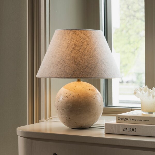 Globen Lighting Настолна лампа Castello, бежова/бежова, височина 38 cm, Бежов, Дневна/трапезария, Плат / текстил, Дизайн