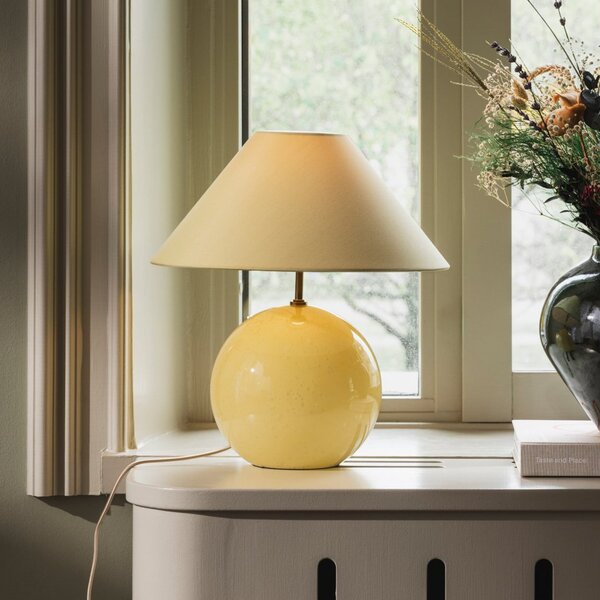 Globen Lighting Настолна лампа IRIS, жълто/жълто, височина 39 cm, Жълт, Дневна/трапезария, Плат / текстил, Винтидж